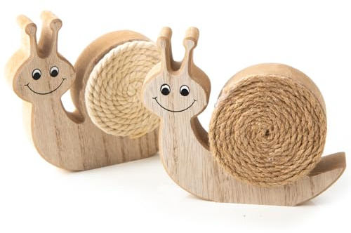 Logbuch-Verlag 2 dekorativa sniglar figurer av trä naturlig brun vår sommar dekoration kuriös gåva 12 x 13 cm