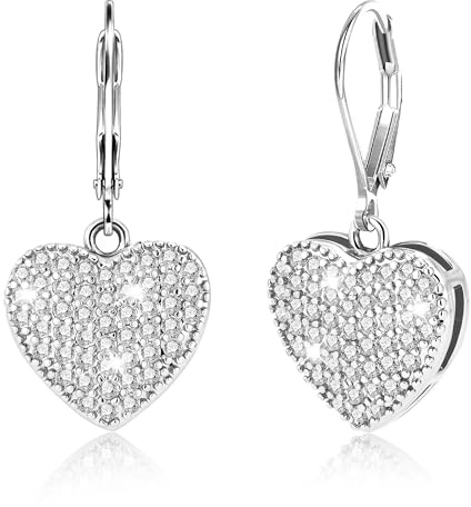 ALEXCRAFT Pendientes Mujer Plata de Ley 925 Postes, Pendientes Fiesta Largos Zircón, Pendiente Corazón, Elegantes, Hipoalergenicos, Regalos de Joyas