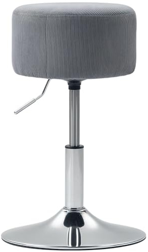HOMCOM Taburete de Bar Taburete Giratorio Regulable en Altura 52-66 cm Tapizado en Pana Giratorio en 360° Silla Alta para Cocina Comedor Tocador Mostrador Gris