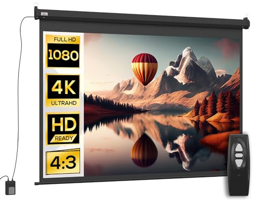 HOMCOM Beamer-Leinwand, 84 Zoll, 4:3, 4 K, HD, motorisierte und elektrische Projektionsleinwand, TV-Projektionsleinwand und Heimkino, Wand- oder Deckenmontage, Bedienfeld und Fernbedienung