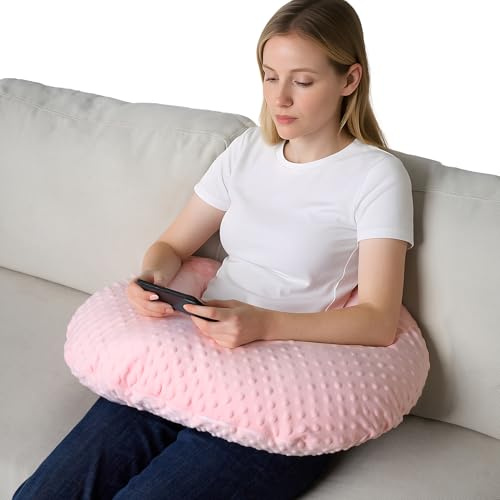 RUSHANPEACE Reading Pillow for Gaming Reading Crochet, U Shaped Arm Support Pillow with Removable Cover Reducing Arching Neck for Adult Reading and Working Sitting on Bed Sofa for Arm Rest (Pink)