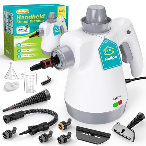 Rolipo Limpiador de vapor manual con accesorios de 12 piezas, 1050 W, para el hogar, cocina, baño, ventanas, tapicería y coche, 100% libre de químicos, vapor de alta presión contra suciedad, grasa y