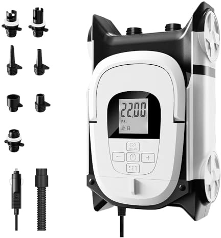 BAVIZZN 22PSI Paddle Board Pump 12V Electric Pump for Paddle Board Dual Stage Air Auto-Off,Suitable for Inflator And Deflator Paddle Board,Boat,Kayaks,Water Sport(White)