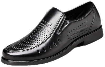 Generico Mocassini Uomo Scivolare su in Pelle PU Traforata, Punta Tonda, Traspiranti E Comodi, Scarpe Estive Casual E Business,Nero,40 EU