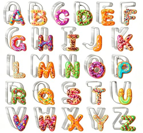 Juego de 26 cortadores de galletas con letras grandes A-Z de acero inoxidable, para fondant, pasteles, galletas, sándwiches, accesorios para hornear para cumpleaños y fiestas