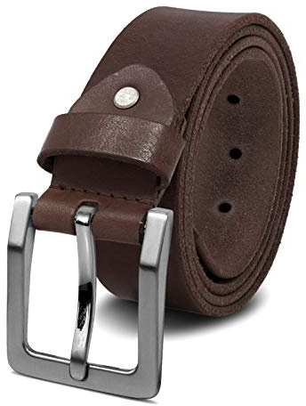 ROYALZ Cinturón para Hombres Cuero de Búfalo Robusto 4 mm para los vaqueros traje casual de ancho, tamaño:Talla de cintura 95 cm = Longitud total 110 cm, Color:Marrón oscuro - hebilla cepillada