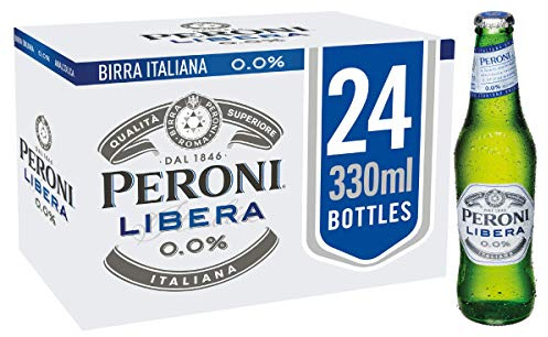 PERONI NASTRO AZZURRO Libera - Non-Alcohol Lager Alternative - 330cl x 24 Bottles in a Pack - 0.0% ABV - Light Bodied, Zero Alcohol - Refreshing, Bitter & Crisp - Brewed in Italy
