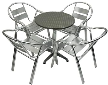 Double Tube Bistro Set - 4 x Double Tube Aluminium Chairs & 1 Round Aluminium Table, Commercial Grade Garden Tables and Chairs