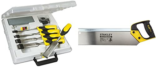 Stanley 516421 Dynagrip Chisel and Strike Cap Set with Access (5 Pieces) & Stanley 217202 14-inch 350mm FatMax Tenon/Back Saw 13tpi