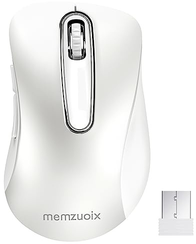 memzuoix USB-mus 2.4GHz, Optisk Trådad Mus 1400 DPI med Mini USB-mottagare, 5 Knappar och Batteridriven för Laptop, Stationär Dator, Macbook - Vit