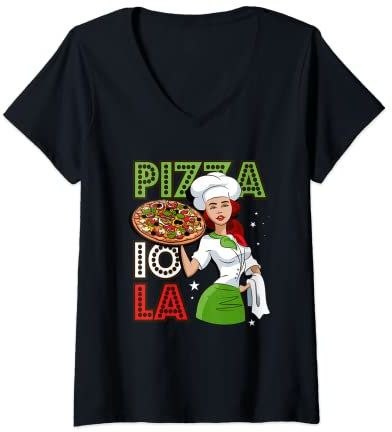 Femme Pizzaiolo Boulanger-Pizza Pizzatier T-Shirt avec Col en V