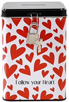 I-TOTAL® - Tirelire drôle avec Cadenas et clés/Porte-Monnaie en métal avec Fermeture (Follow Your Heart)