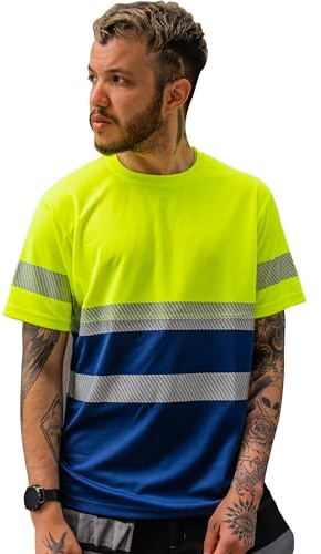 Capto Apparel Varning T-shirt - Reflekterande Varningströja - Varningströja - Säkerhets-T-shirt - Arbetströja - Varningströja för Män - Arbetskläder T-shirt - Gul/Marin - XXL