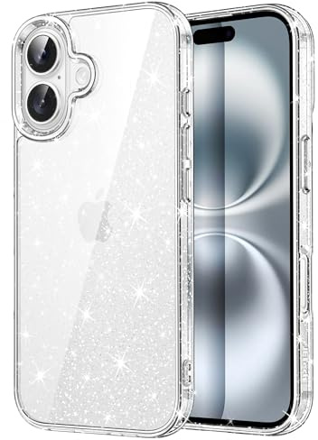 JETech Cover Glitter per iPhone 16, Trasparente