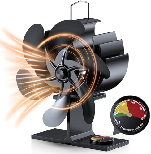 Zgrmbo Ofenventilator, 6 Blätter Wärmebetriebener Kamin ventilator mit Temperatur-Erinnerung, Leiser ofenventilator ohne strom, Holzofen-Zubehör für Holzofen/Pellet/Holzscheit