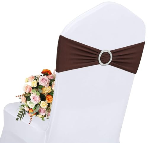 AIRIT LOVELY Paquete de 40 bandas de elastano para sillas, lazos marrones para sillas, bandas elásticas con hebilla deslizante para decoración de bodas, banquetes, fiestas