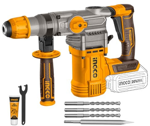 INGCO Marteau Perforateur Sans Fil (Produit Seul) 20V, Moteur Sans Balais, 930tr/min, SDS-Plus, 4.5J, Φ28MM Dans le Béto CRHLI20288