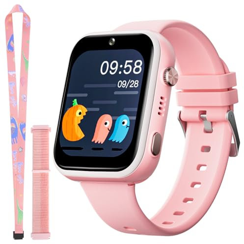 OKYUK Smartwatch Kinder, 4G Kinder smartwatch, GPS Tracker Kinder,Armbanduhr Kinder Junge,kinderuhr mit Video Phone Call, Schulmodus, SOS-Funktion, Kamera und Schrittzähler (T45 Rosa)