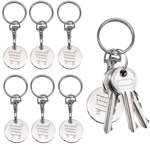 LIYANHU Trolley Tokens, 6 Pcs Trolley Keyring Shopping with Metal Clips and Rings Lobster Keyrings for Supermarket