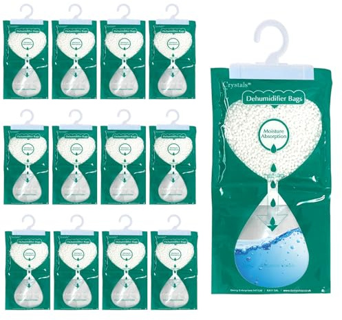 Crystals 18-Pack Hanging Wardrobe Dehumidifier Bags – 250g Moisture Absorber with Leak-Proof Design & Hooks, Damp Traps for Closet, Wardrobe, Car, Office – Effective Condensation and Odour Control
