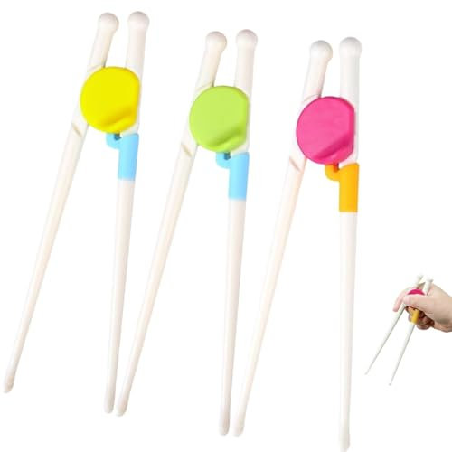 BOBOZHONG Bacchette Allenamento Bambini,3 Paia Bacchette Cinesi Riutilizzabili in Plastica Alimentare | 16 cm con Guida Amovibile | Colori Vivaci Verde,Fucsia,Giallo | Adatte Mancini & Destri