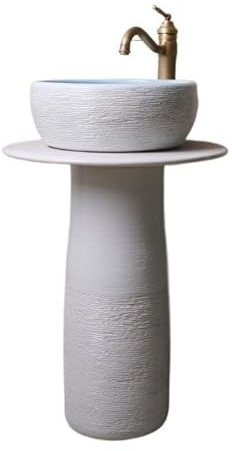Ceramic Pedestal Sink with Faucet Small Floor Washbasin for Indoor Outdoor Complete Bathroom Sink Set with Drain and Mirror Stylish Column Design