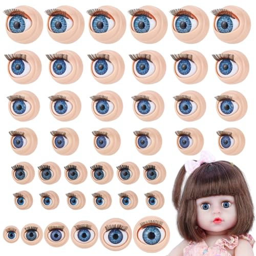 PH PandaHall 24 Paires Yeux Simulés 3D 6 Tailles Globe Oculaire Demi Rond avec Cils Amigurumi Dessin Animé Oeil Mobile Marionnette Peluche Globe Oculaire Simulé pour Ours Peluche Animal Bleu
