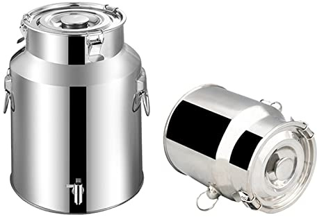 Airtight Milk Can Bucket, 5L/9L/14L/18L 201 Stainless Steel Milk Churn Wine Pail Bottle Tea Barrel Milk Pot Bucket Canister with Silicone Seal Lid Transport Jug (with Tap 9L)