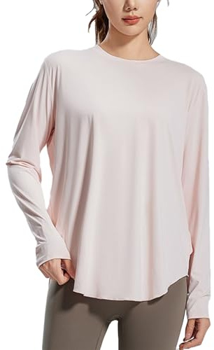 Generisch Camiseta deportiva de manga larga para mujer con dobladillo redondeado - Top de yoga holgado con cuello redondo | Camiseta funcional transpirable para entrenamiento y tiempo libre, L
