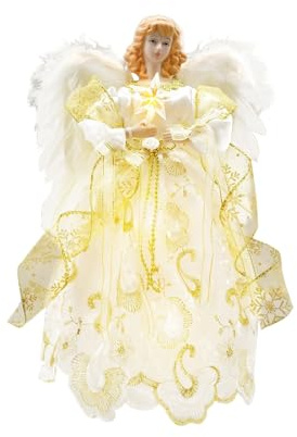 Ange Sapin De Noel Lumineux, Topper d'arbre De Noël d'ange 3D, Decoration Sapin De Noel Ange Or, Décoration Intérieure avec des Ailes De Plume Blanc Or