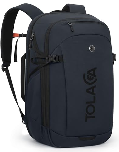 Tolaccea Business laptop reseryggsäck handbagage ryggsäck flygplan 32 l, Midnattblå, 32L, Affärer, resor, dagsryggsäck | Vattenavvisande hållbar RPET, vattentät YKK-dragkedja, EVA-skyddsfack för 15,6 tums bärbara datorer, 10 l våtfack