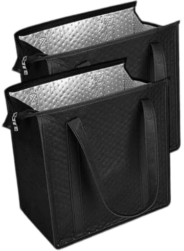 Isolerade matkassar - Isolerad tygväska | 2 delar återanvändbar kasse med dragkedja | 30 x 18 x 33 cm shoppingväskor | för dryck, mat, mellanmål, resor, picknick, shopping,