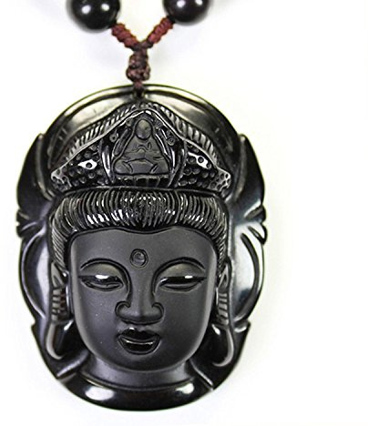 yigedan Collar con colgante de cabeza de Buda de obsidiana natural, diosa de la misericordia