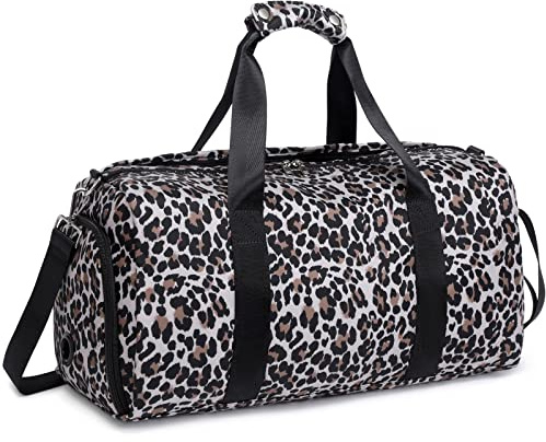 JIANYA Sporttasche, Reisetasche für Tanz und Gymnastik Mit Schuhfach und Nassfach, Leopard, Kleine Tasche für Damen