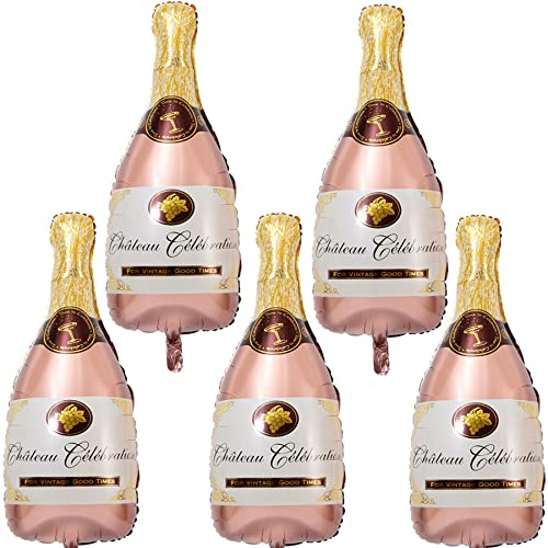 Feelairy Folieballong, champagneflaska, dekoration, 5 stycken jätteballonger, champagne, flaska, heliumballong, vinflaskor, vinglas, ballonger, öldekoration för vuxna, födelsedag, bröllop, fest