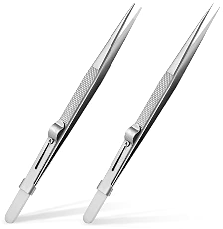 EHDIS ESD 2 Stück Pinzette Set, Abschließbar, Anti-Statik-Edelstahl Edelstahl Präzise ESD Pinzette, 2 gerade für Reparatur Werkzeug für Elektronik, Schmuckherstellung, Industrie