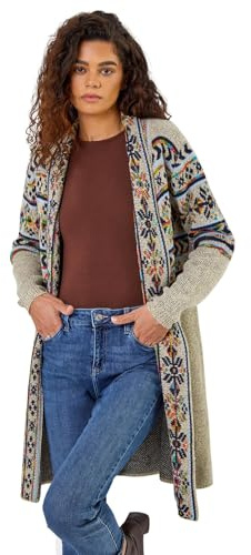 Roman Originals Women Cardigan - Ladies Longline Coatigan Tassel Open Front Cardi Winter Autumn Casual Textured Edge to Edge Yarn Patterned Comfy Work Going Out - Natural Sky Blue - Size 18