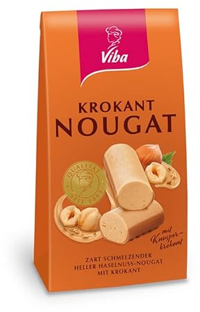Viba Krokant Nougat Minis – Beutel mit 10 Minis à 10 g – Heller Nougat mit knusprigem Krokant – 100 g Nougatpralinen im Mini-Format – Zartschmelzend & crunchig