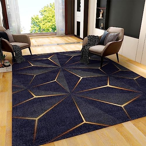 Srigzcaly Teppich Wohnzimmer, Teppiche rutschfest Waschbar in Outdoor 120 X 170 cm Dreidimensionales Geometrisches Schwarz-Gold-Design Teppiche Kurzflor mit Teppich für Schlafzimmer Wohnzimmer