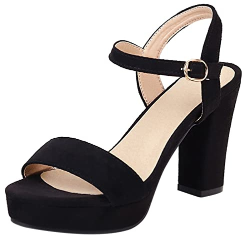 Gicoiz Donna Tacco a Blocco Suede Sandali Plateau Classico Fibbia con Cinturino Alla Caviglia Punta Aperta Bridal Basic Scarpe da Sera Nero Numero 34 EU