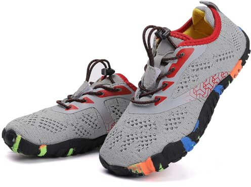 DimaiGlobal Calzado Descalzos Niñas Niños Zapatillas de Trail Running Barefoot Secado Rápido Zapatos de Agua Transpirable Antideslizante para Playa 37EU Gris-3