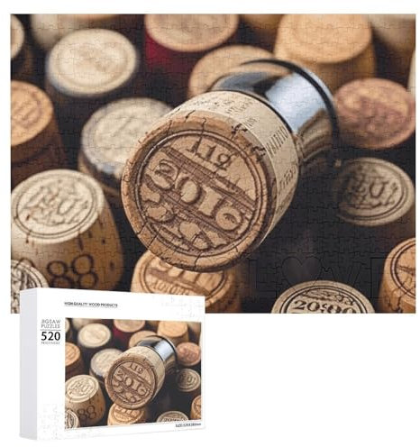 Wine Bottle Stopper with Vintage Puzzles 520 Pieces Personalized Jigsaw Puzzles Wine Bottle Stopper with Vintage Photo Puzzle Challenging Picture Puzzle for Adults Personaliz Jigsaw with Storage Bag (