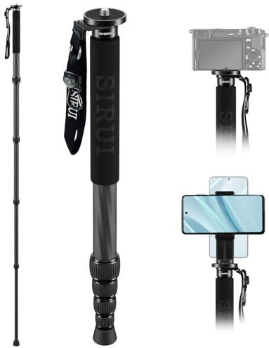 SIRUI Einbeinstativ Kamera AM-MDP01, 165cm Carbon monopod, leicht und kompakt für Reisen,5 Segmente, inklusive Telefonhalter, max. Tragkraft 10kg für DSLR