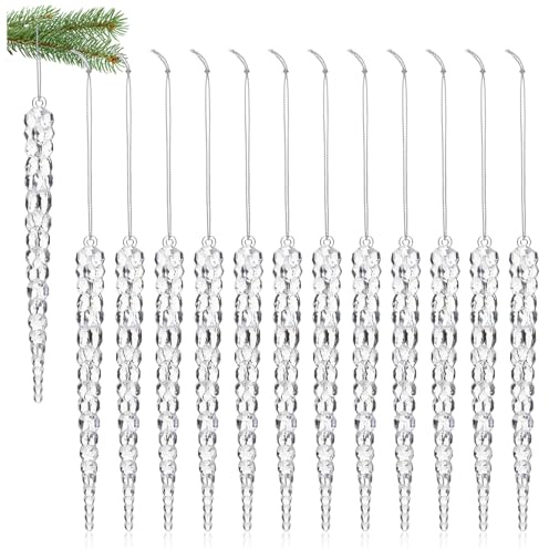 COM-FOUR® 12x Colgantes Decorativos de carámbanos - Colgantes de carámbanos Transparentes de 17,5 cm con cordón para Colgar - Colgadores para árboles de Navidad (12x carámbanos de 17,5 cm)