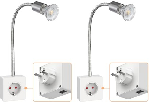 ledscom.de 2x uttagslampa LESCH läslampa, krom/vit inkl. GU10 LED-lampa 5,3 W, 504 lm, 44°, vit
