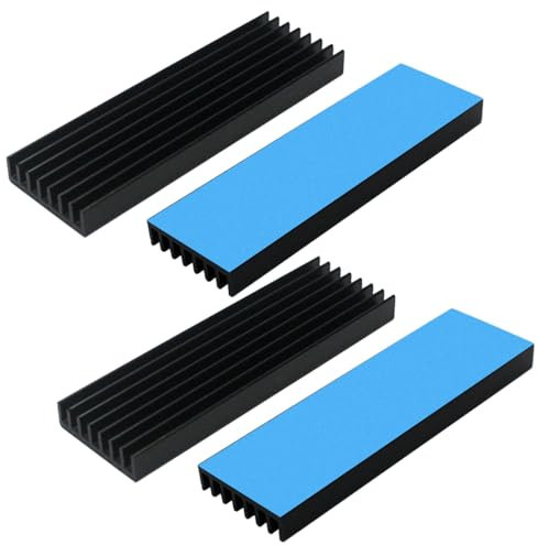 4 Stück Aluminium Kühlkörper,M2 SSD Kühlkörper, Kühler-Set Heatsink,M.2 Kühler Cooler mit Thermoklebeband und Wärmeleitpad，70mmx22mmx6mm,Schwarz Halbleitergeräte Kühler für PC PS5
