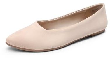 DREAM PAIRS Women's Pointed Toe Flexible Flats,Nude,5