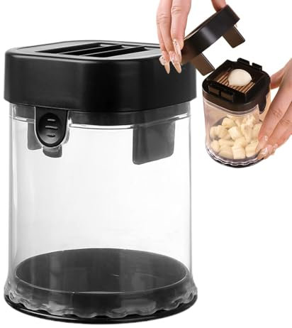 Pressatura all'aglio e taglierina per affettatrice manualmente all'aglio con contenitore di stoccaggio e base antiscivolo per diversi ingredienti
