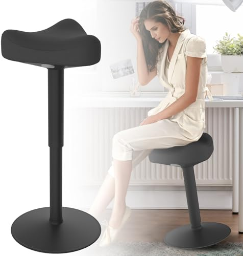 UISEBRT Tabouret ergonomique réglable en hauteur de 47 à 65 cm - Antidérapant - Pour salon, chambre à coucher, bureau - Noir