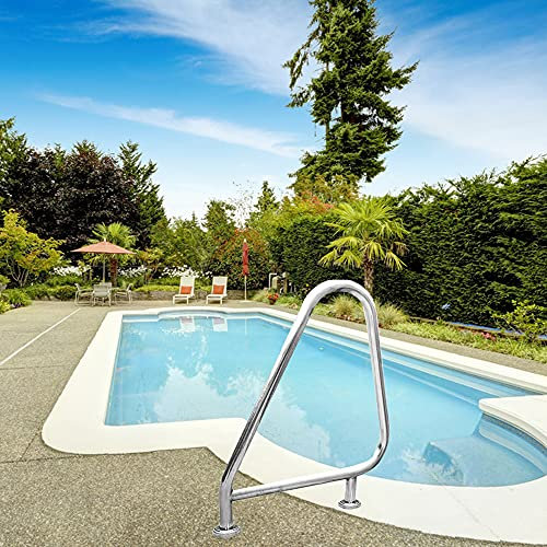 Swimming Pool Hand Rail Quick Installation Pool Handrails, Silver Stainless Steel Handrails, for Inground Pools Entrances (80×80cm) ()